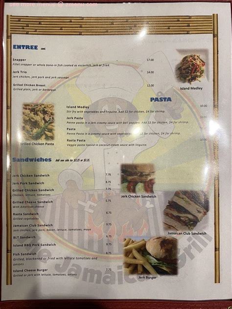 Menu at The Jamaican Grill restaurant, California