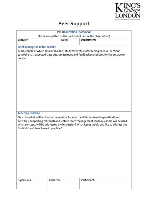 Peer Support Pre Observation Statement Brief Description Of The Session