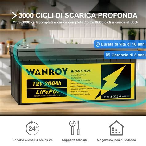 WANROY 12V 200Ah LiFePO4 Battery With 100A BMS 12 8V 2560Wh