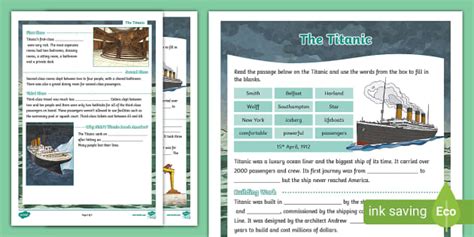 Titanic Key Stage Cloze Procedure Teacher Made Twinkl