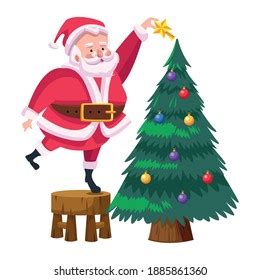 Cute Santa Claus Decorating Christmas Tree Stock Vector Royalty Free