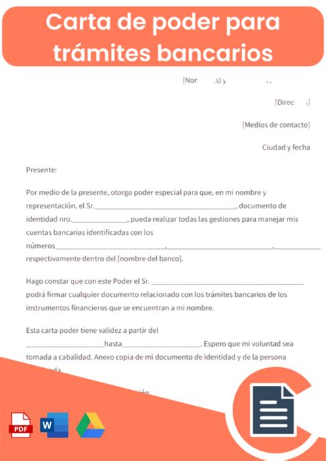 Carta Poder Para Trámites Bancarios Online Word Pdf