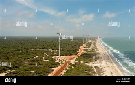 Wind Turbines For Electric Power Production On The Seashore Wind Power