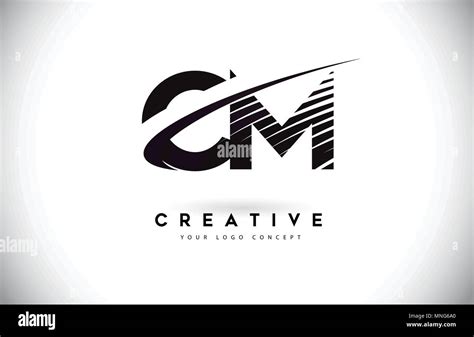 CM C M Letter Logo Design With Swoosh And Black Lines Modern Creative