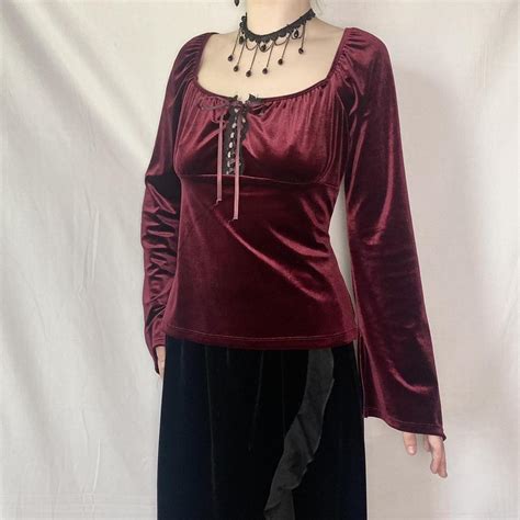 Vintage 90s Red Velvet Blouse Vintage Vampy Gothic Depop