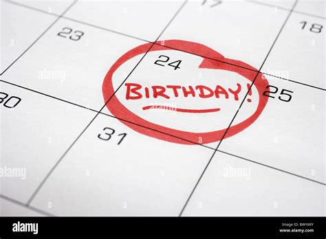 Calendar With Birthday Circled Stock Photo Alamy