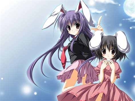 2girls Animal Ears Bunny Ears Bunnygirl Food Gradient Inaba Tewi Korie