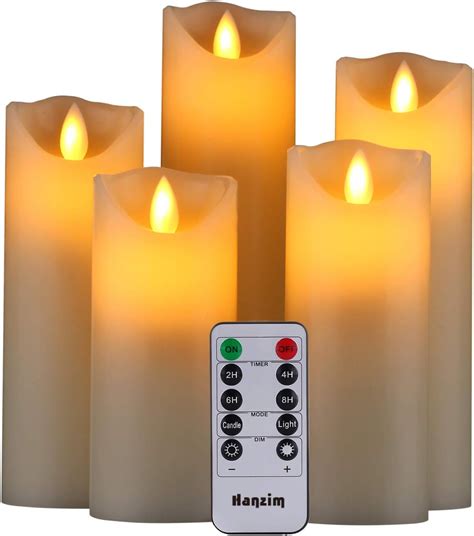 Hanzim Led Candles Flameless Candles 5 6 7 8 9 Set Of 5 Real Wax Battery Candle Pillars