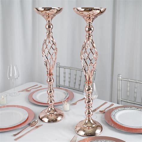 Set Of 2 26 Blush Rose Gold Reversible Pillar Candle Holder Set