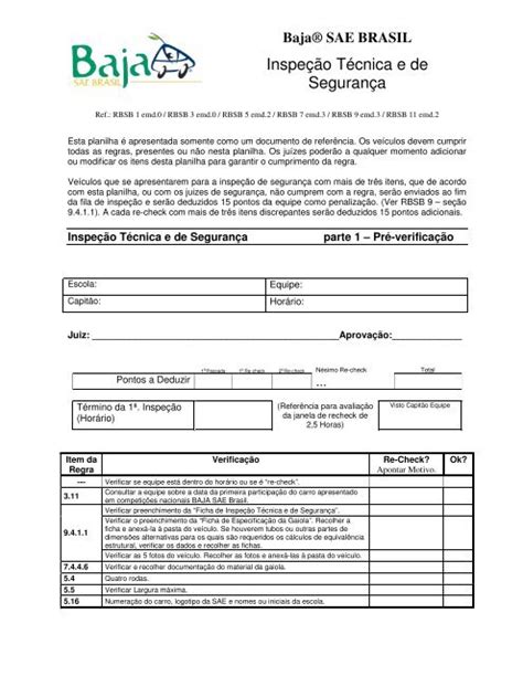 Informativo Planilha De Seguran A Pdf Sae Brasil