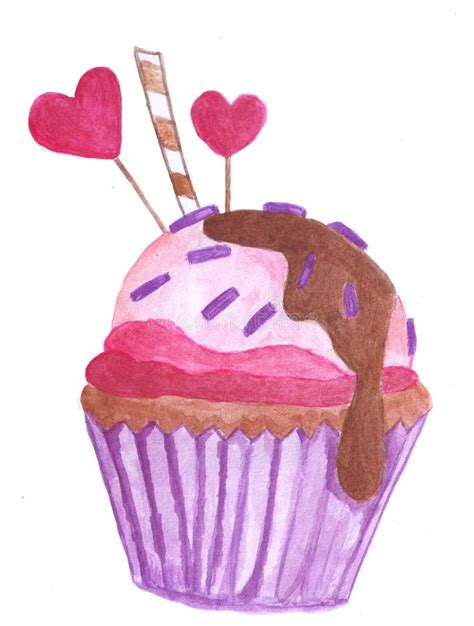 Watercolor Valentine Cupcake Stock Illustration Illustration Of