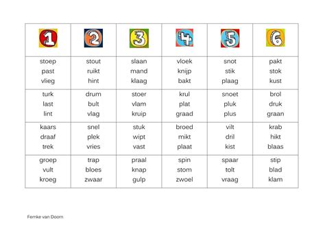 Dobbelspel Niveau 1ste2de Leerjaar Leren Lezen Leesvaardigheid Lezen