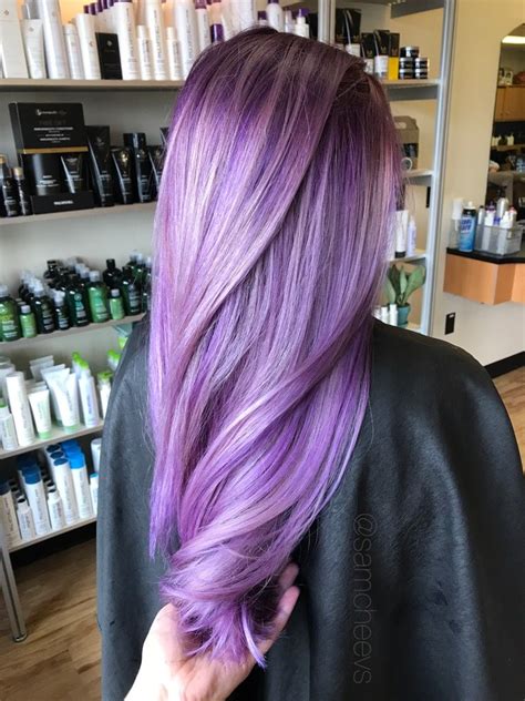 Purple Ombré Deep Plum Eggplant Purple Vibrant Pale Violet Balayage Highlights Fun Colors On