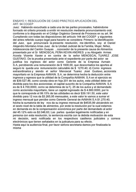 Resolucion 1 derecho ENSAYO 1 RESOLUCIÓN DE CASO PRÁCTICO