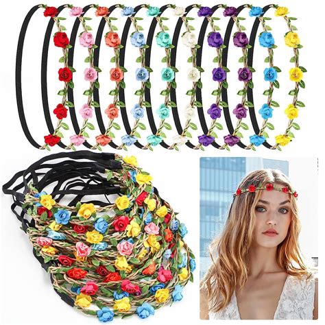 50 Pcs Multicolor Flower Headband Girl Women Flower Crowns Bohemian Fairy Headband