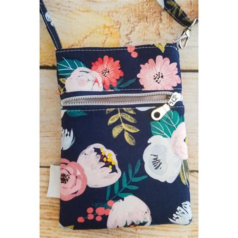 Lanyard Crossbody Navy Watercolor Floral Katie Rene Designs