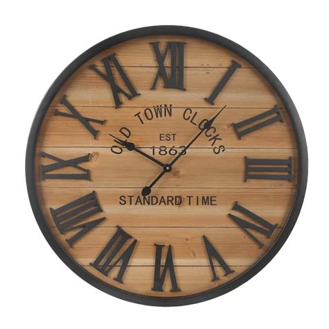 Luxen Home Brown Analog Round Farmhouse Wall Clock Wha1099