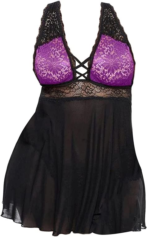 Womens Lace Exotic Sheer Nightdress Mesh Deep V See Through Plus Size