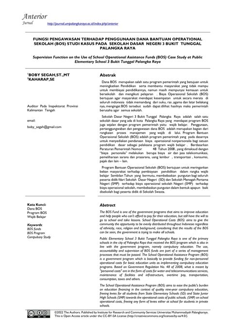 Pdf Fungsi Pengawasan Terhadap Penggunaan Dana Bantuan Operational