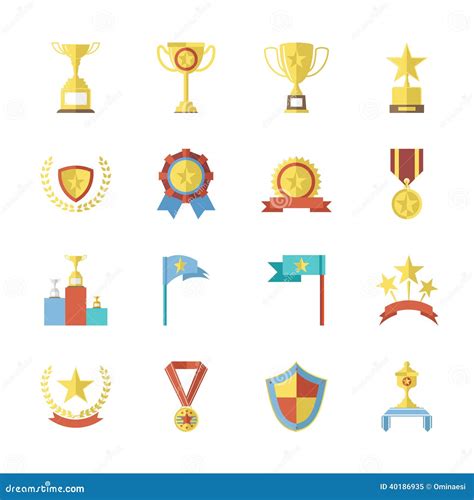 Flat Design Awards Symbols And Trophy Icons Set Isolated Vector