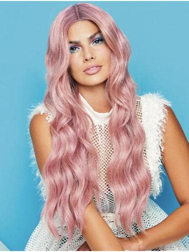 Perruques Longues 22 Monofilament Rose Cheveux Synthétique Sans Frange