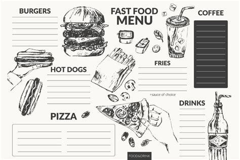 Fast Food Menu Template With Fast Food Objects Sketches