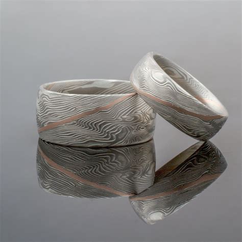 Mokume Gane Matched Wedding Band Set In Twist Pattern And Ash Etsy