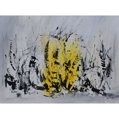 Tableau Abstrait Gris Et Jaune Pas Cher Sur Plaque De Bois