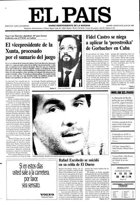 Portada 28 De Julio De 1988 Aniversario El PaÍs