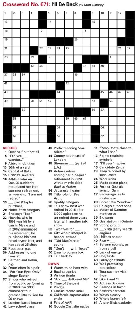 Puzzles: Printable Crossword - Issue: November 11, 2022