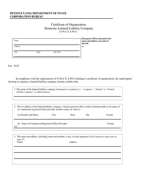 Certificate Of Organization Pa Fast And Easy To Use Airslate Signnow