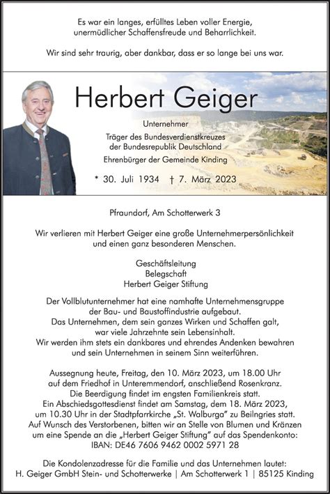 Herbert Geiger Aichacher Zeitung Trauerportaltrauerportal Der