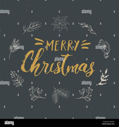 Merry Christmas Calligraphic Lettering Typographic Greetings Design