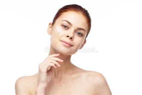 Cheerful Woman Bare Shoulders Clean Skin Facials Stock Image Image Of