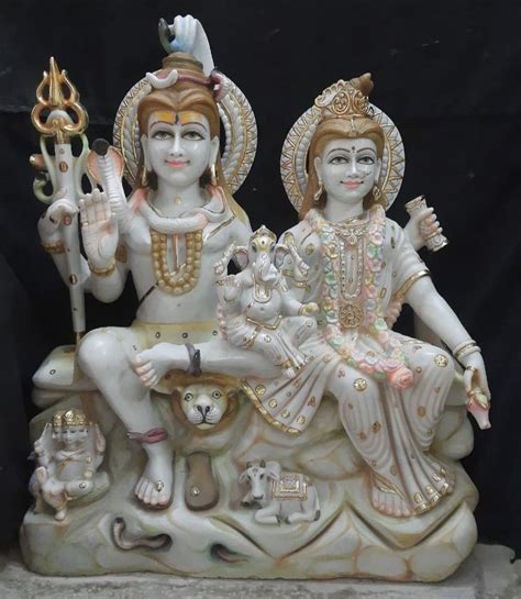 White And Golden Painted Marble Shiv Parivar Statue For Worship Size