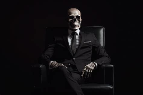 Premium Photo Skeleton Dressed In A Business Suit Sitting On A