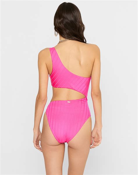 Lilly One Piece Swimsuit In Pink Shiny Wide Rib Beach Bunny Beach Bunny Swimwear