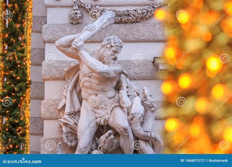 Festive Cityscape View Of The Sculpture Of Hercules With The Lernaean