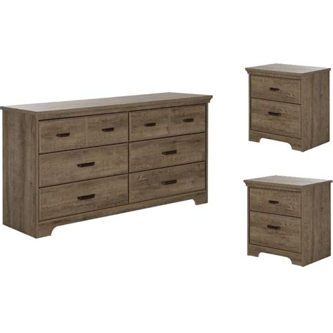 Home Square 3 Piece Bedroom Set With Dresser And 2 Nightstands In Weathered Oak