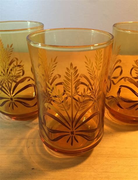 Vintage 70s Libbey Golden Wheat Amber Juice Glasses Set Of 3 Juice Glasses Vintage Glassware