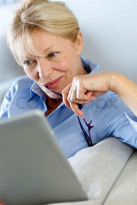 Mature Blond Internet Stock Image Colourbox