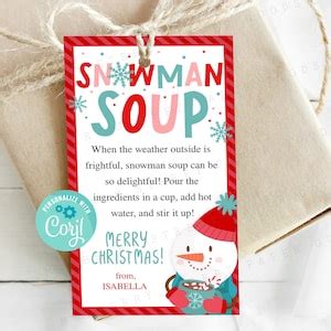 Printable Snowman Soup Hot Chocolate Gift Tag Christmas Hot Cocoa Snowman Soup Instructions
