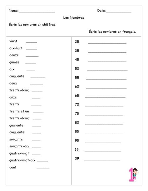 French Numbers Printable Chart