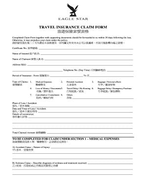 Fillable Online Travel Insurance Claim Form Completed Claim Form