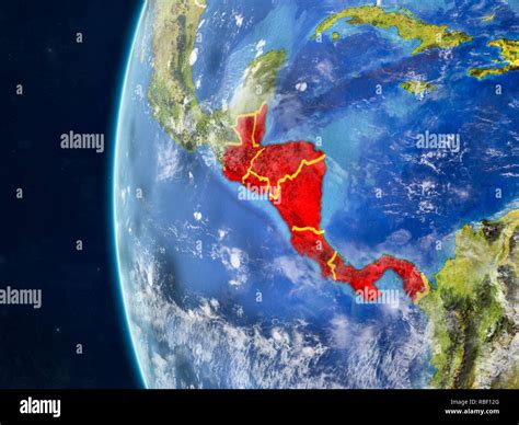 América Central Desde El Espacio Sobre El Modelo Del Planeta Tierra Con Las Fronteras Del País Y