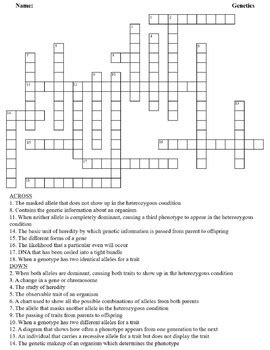 Genetics And Inheritance Crossword And Word Search By Biology Domain