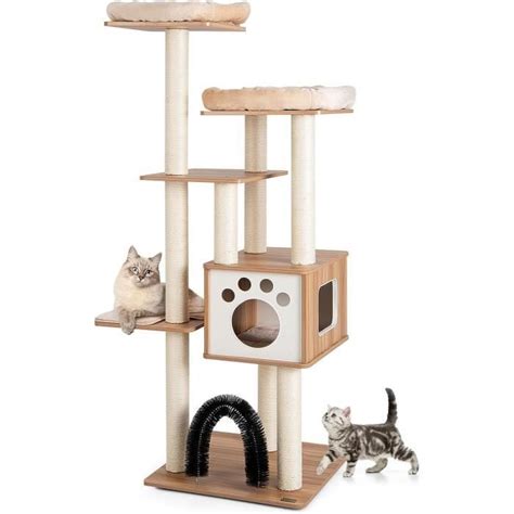 GOPLUS Arbre à Chat en Bois 176 CM XXL 5 Niveaux avec Plateformes