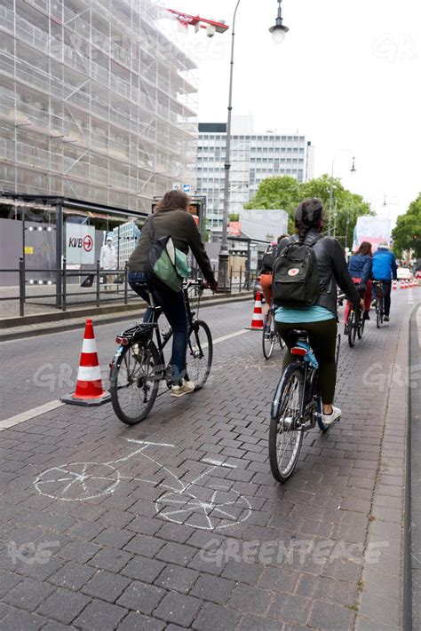 Greenpeace Group Action Day With Pop Up Bike Lane In Cologne