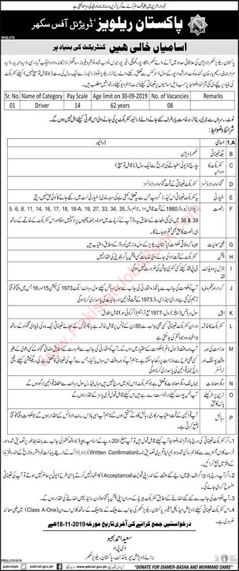 Driver Jobs In Pakistan Railways Sukkur Division November Latest