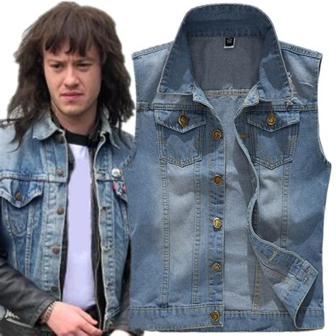 Stranger Things Eddie Munson Cosplay Costume Hellfire Club Denim Vest Sleeveless Jacket Coat